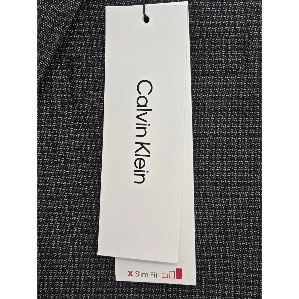 Calvin Klein X Slim Fit Grey Micro Houndstooth Wool Blend Blazer Jacket 46R NEW